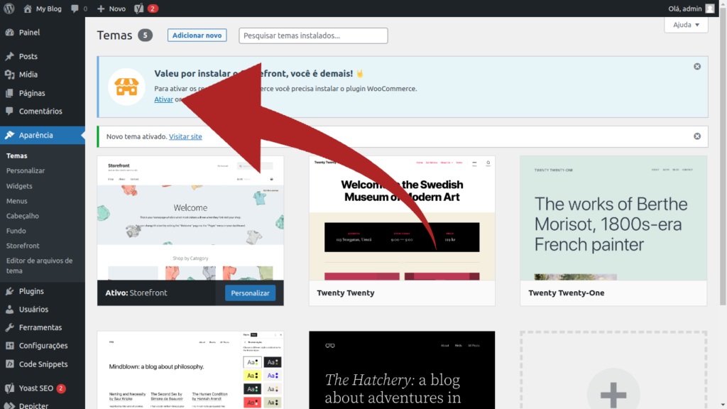 tela ativar Woocommerce no WordPress 