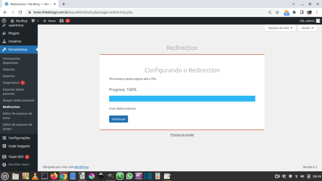 tela finalização da configuração