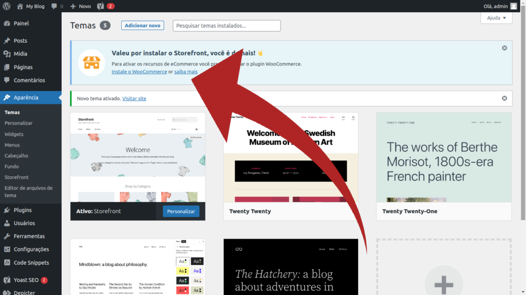 tela instalar Woocommerce no WordPress 