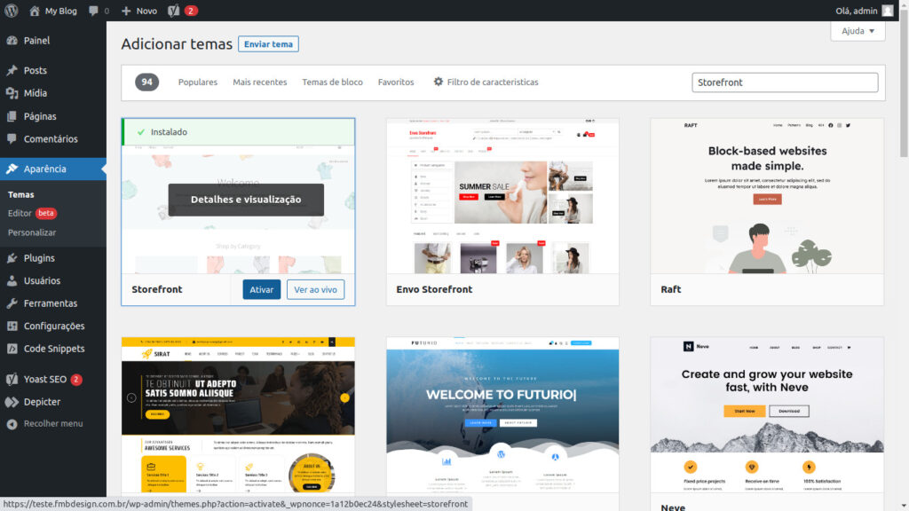 ativar tema wordpress