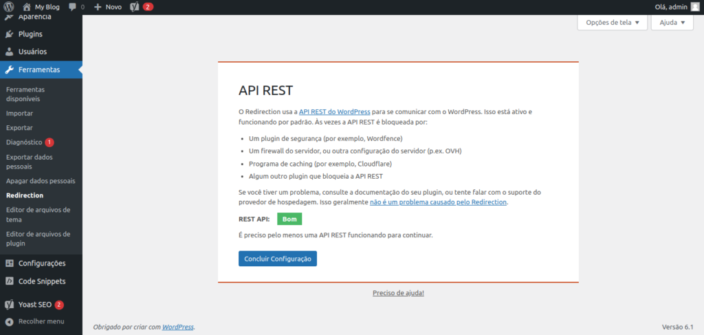tela fina da configuração 